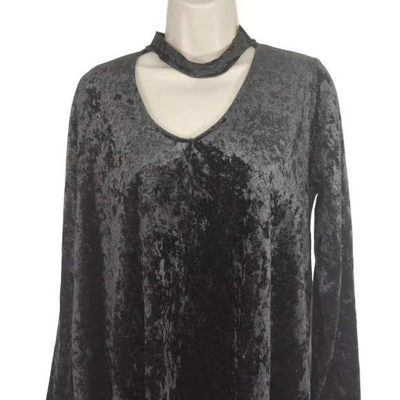 EE:Some Black V-neck Dress Velour Choker Neckline Women Size M Long Sleeve - Picture 2 of 6